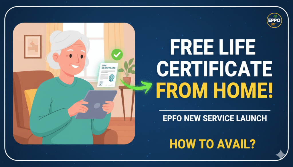 बुजुर्ग पेंशनर घर पर पोस्टमैन से डिजिटल लाइफ सर्टिफिकेट सबमिट करते हुए