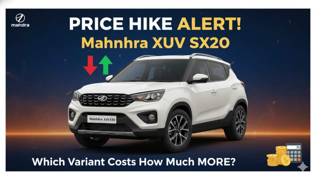Mahindra XUV 3XO SUV की साइड प्रोफाइल, लाल रंग में।