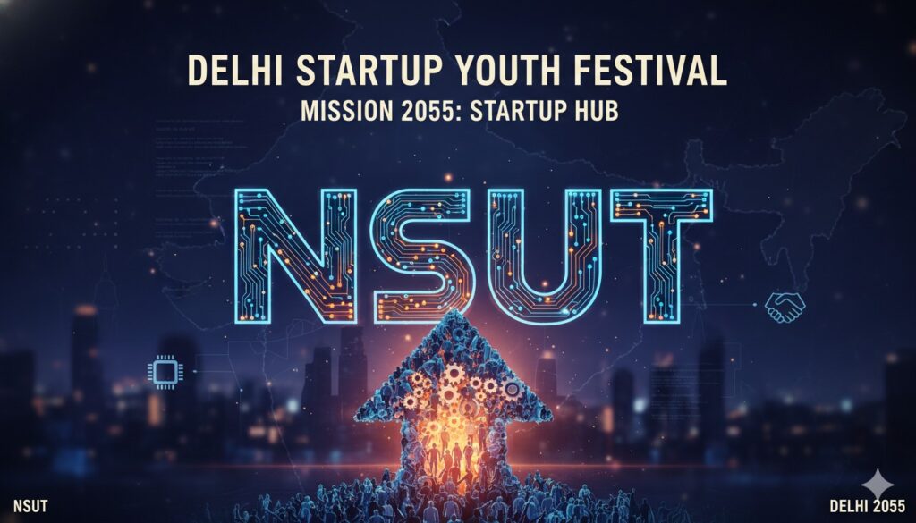 दिल्ली में NSUT कैंपस पर स्टार्टअप यूथ फेस्टिवल 2026 का उद्घाटन करते शिक्षा मंत्री आशीष सूद