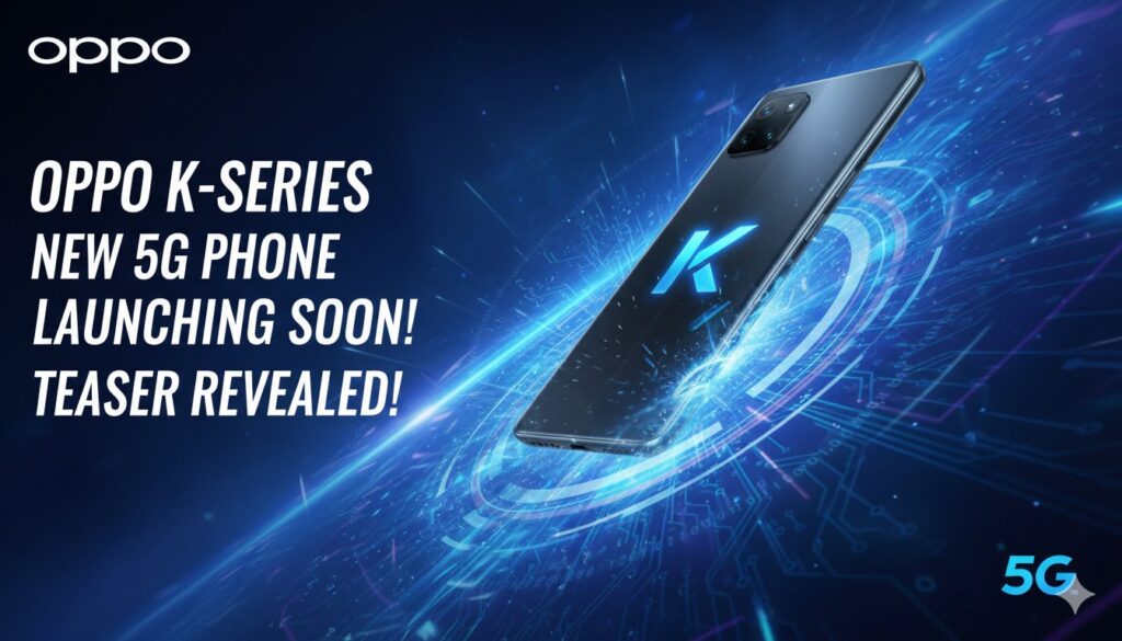 OPPO K सीरीज के नए 5G फोन का टीजर इमेज दिखाते हुए नियॉन आउटलाइन डिजाइन