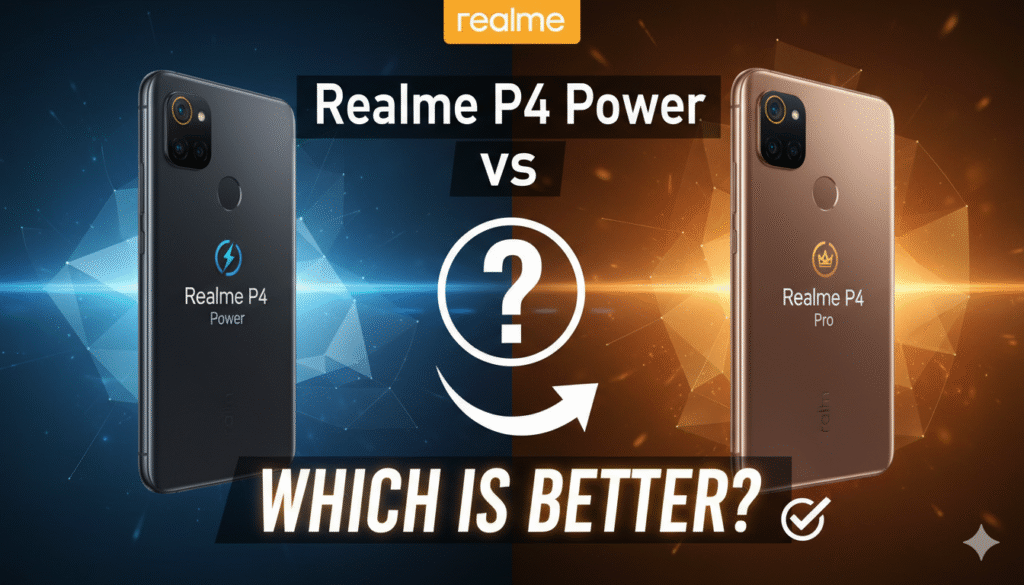 Realme P4 Power और P4 Pro स्मार्टफोन का साइड-बाय-साइड कंपैरिजन, बैटरी और परफॉर्मेंस हाइलाइट्स के साथ।