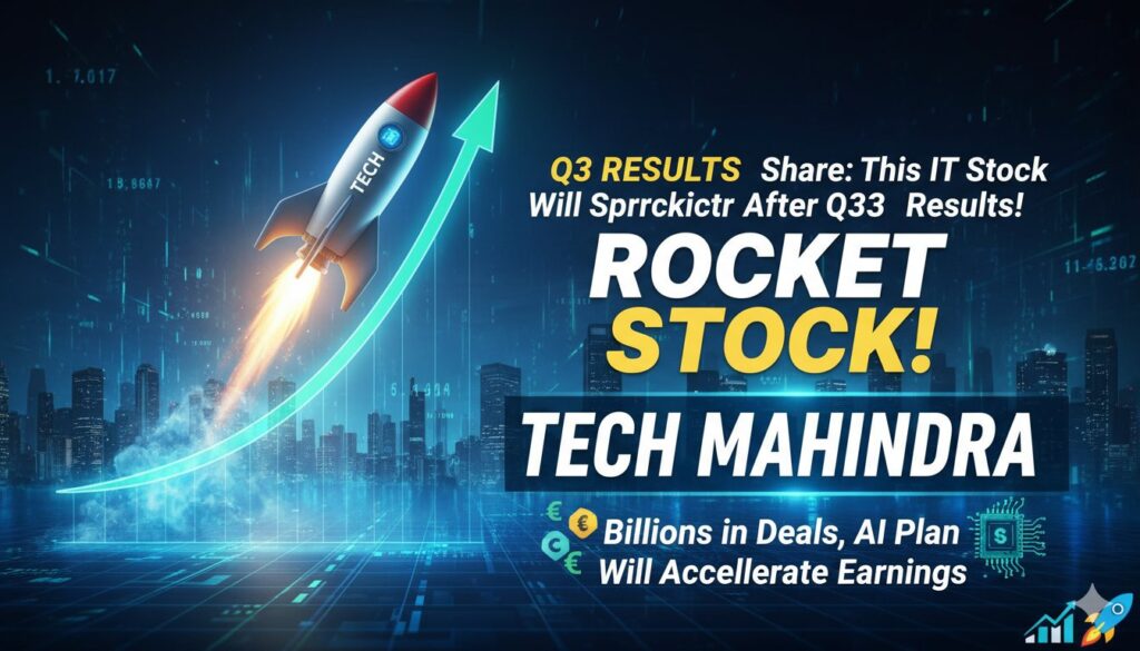 Tech Mahindra शेयर चार्ट Q3 रिजल्ट्स के बाद उछाल दिखाते हुए।
