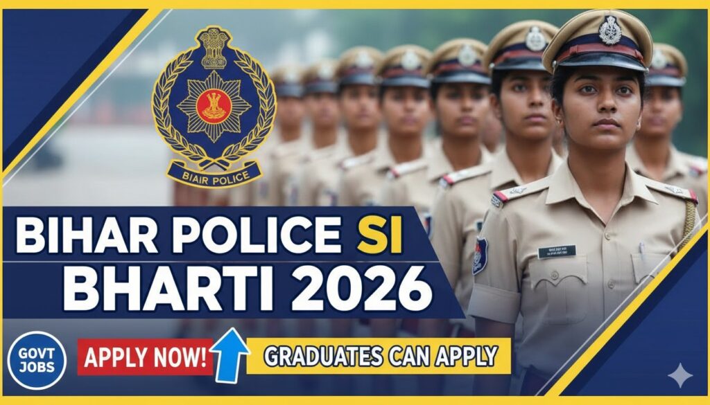 Alt Text for featured image बिहार पुलिस SI भर्ती 2026 के लिए आवेदन शुरू, मद्य निषेध विभाग के 78 पद