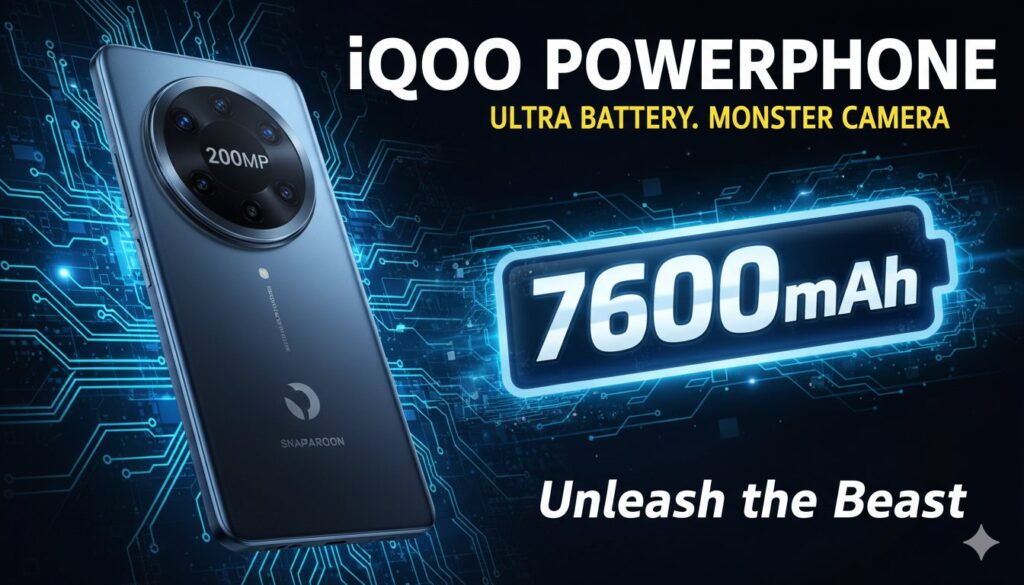 iQOO Z11 Turbo स्मार्टफोन की इमेज जिसमें बैटरी और कैमरा हाइलाइटेड हैं