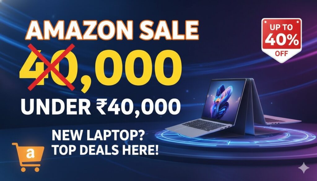 अमेज़न सेल में 40 हजार से कम कीमत वाले लैपटॉप्स की डील्स दिखाती इमेज।