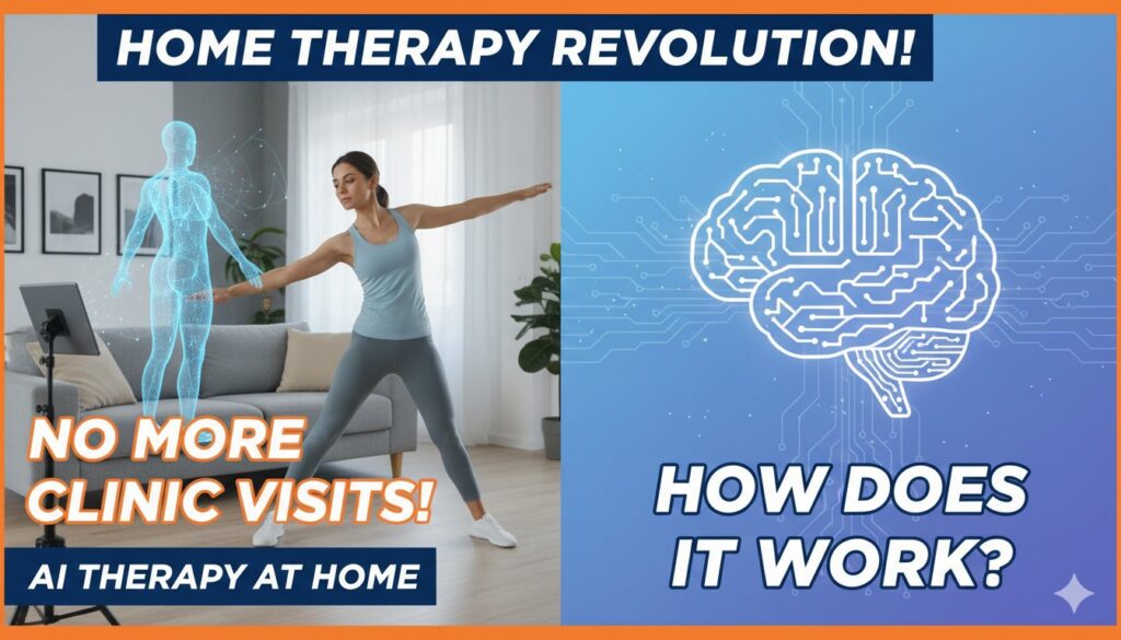 स्मार्टफोन पर एआई फिजियोथेरेपी ऐप से घर बैठे व्यायाम करता व्यक्ति
