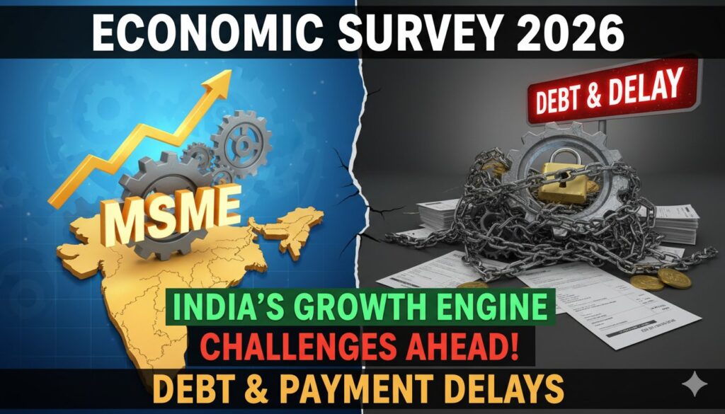 आर्थिक सर्वेक्षण 2026 में एमएसएमई क्षेत्र की चुनौतियों को दर्शाती ग्राफिक इमेज