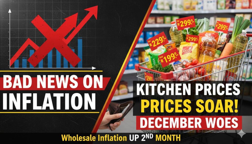 थोक मुद्रास्फीति में वृद्धि दिखाता ग्राफ और बाजार में बढ़ते दामों की छवि