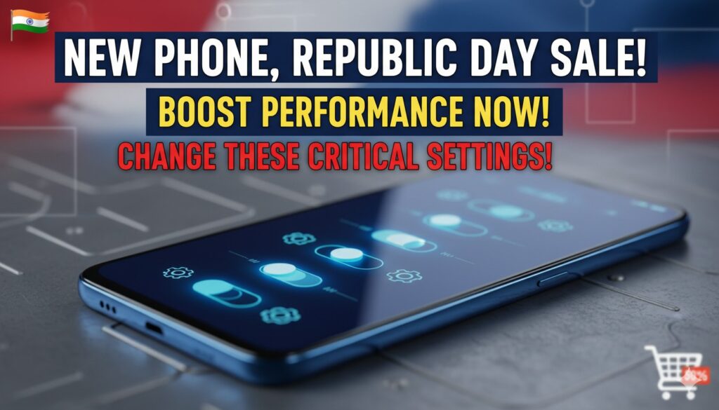 नए स्मार्टफोन की सेटिंग्स को ऑप्टिमाइज करते हुए व्यक्ति।