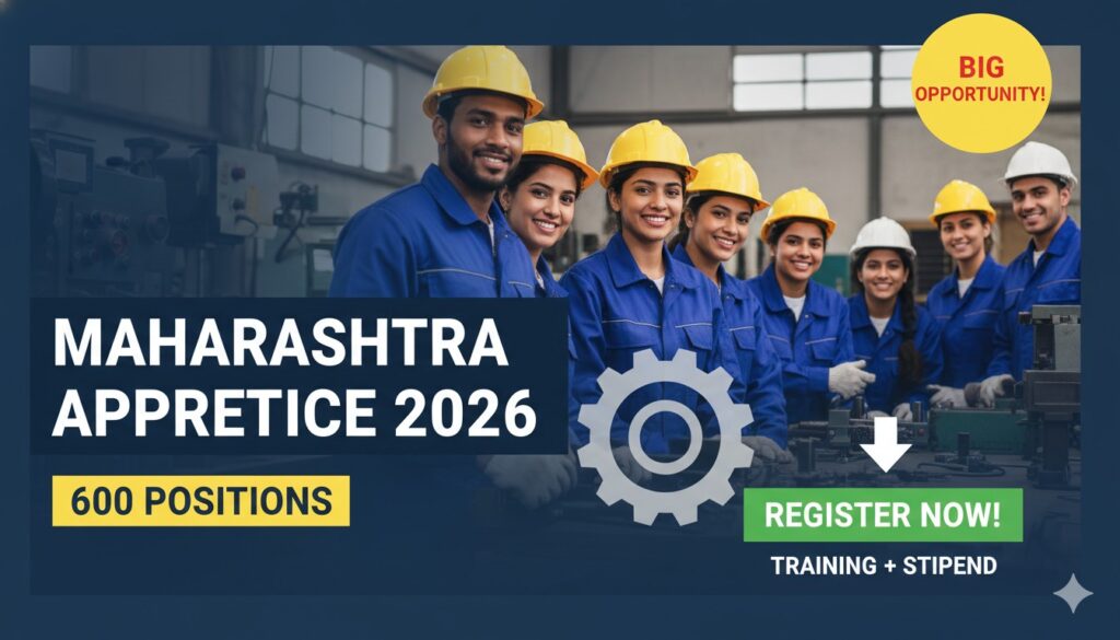 बैंक ऑफ महाराष्ट्र अप्रेंटिस भर्ती 2026 का लोगो और आवेदन फॉर्म का चित्रण