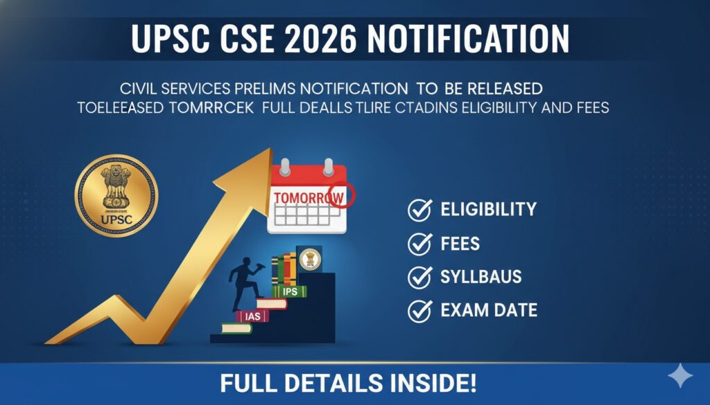 UPSC सिविल सर्विसेज एग्जामिनेशन 2026 नोटिफिकेशन की जानकारी दिखाती इमेज