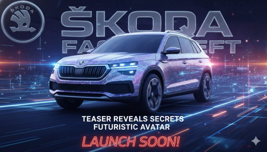स्कोडा कुशाक फेसलिफ्ट टीजर इमेज में फ्यूचरिस्टिक LED लाइट्स और ग्रिल
