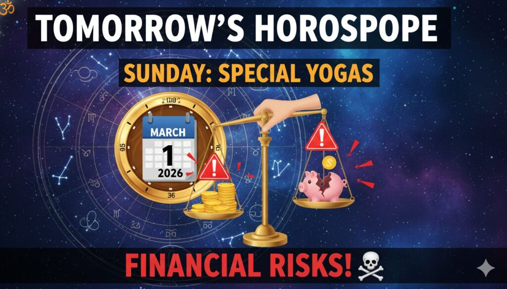 1 मार्च 2026 का राशिफल दिखाता हुआ ज्योतिष चक्र और ग्रहों की स्थिति