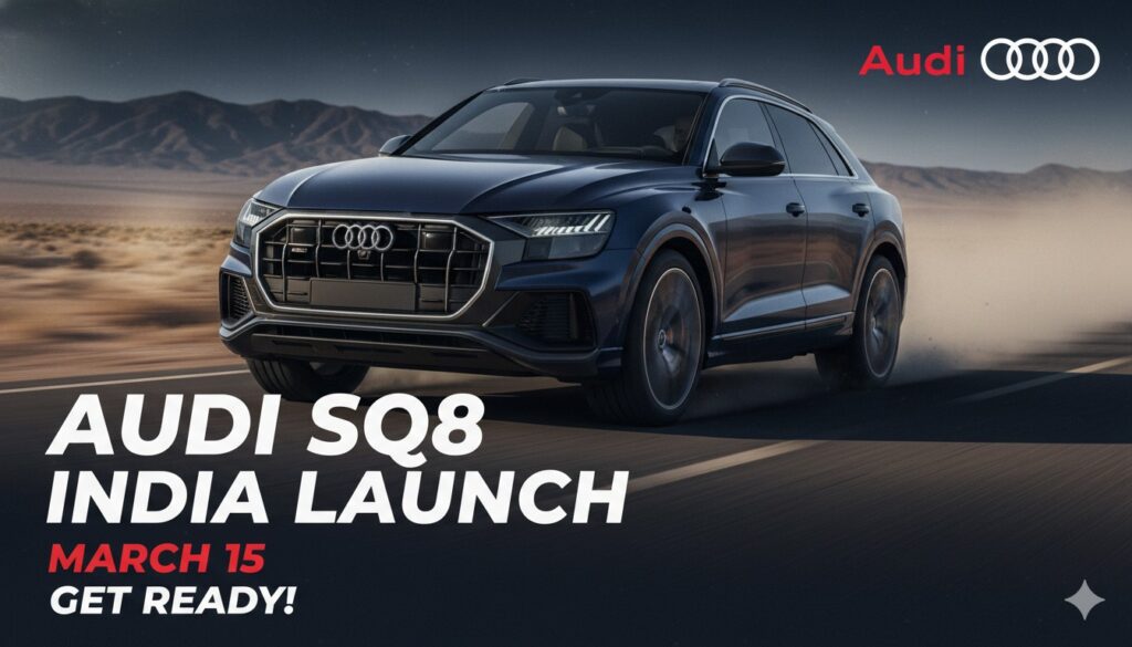 Audi SQ8 performance SUV front view with sporty grille and alloy wheels in India launch reveal