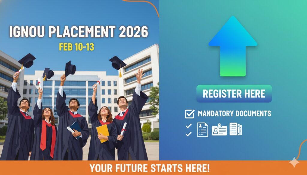 इग्नू प्लेसमेंट ड्राइव 2026 में छात्र रजिस्ट्रेशन और डॉक्यूमेंट वेरिफिकेशन करते हुए