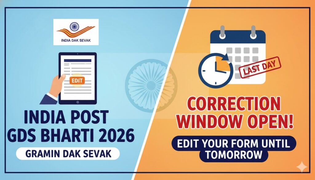 इंडिया पोस्ट जीडीएस भर्ती 2026 करेक्शन विंडो ओपन, फॉर्म सुधार का आखिरी मौका