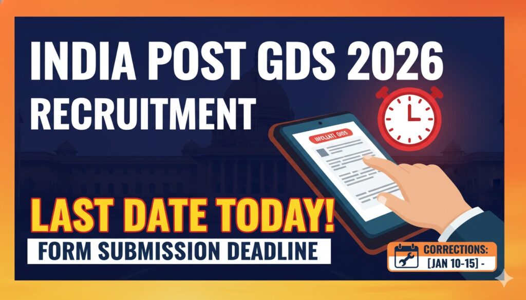 भारत पोस्ट GDS भर्ती 2026 के लिए ऑनलाइन आवेदन फॉर्म भरते युवा, लास्ट डेट 16 फरवरी