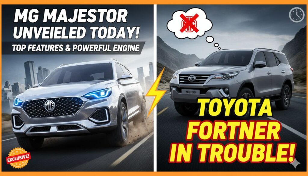 MG Majestor SUV front view with bold grille and LED headlights during India unveil