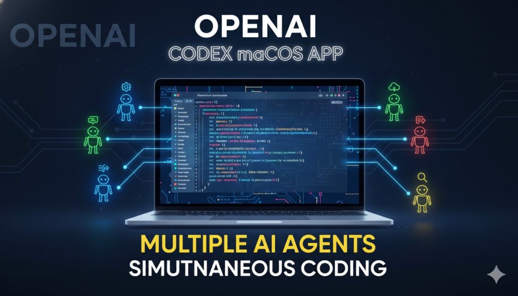 OpenAI Codex macOS ऐप का इंटरफेस दिखाता स्क्रीनशॉट, जहां कई AI एजेंट्स पैरलल कोडिंग टास्क्स मैनेज कर रहे हैं।