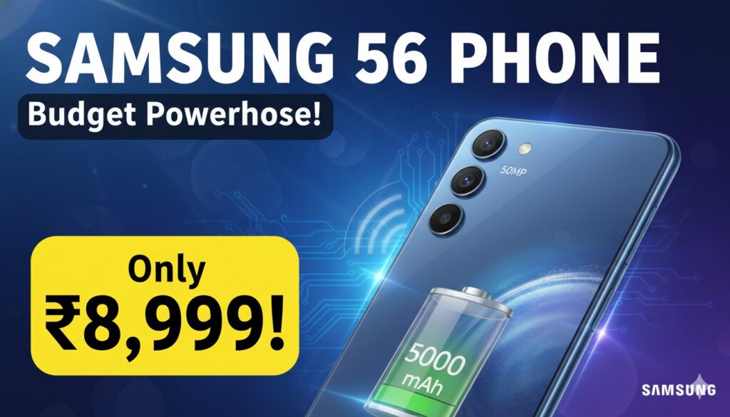 Samsung Galaxy F06 5G smartphone with 50MP camera and 5000mAh battery in Bahama Blue color