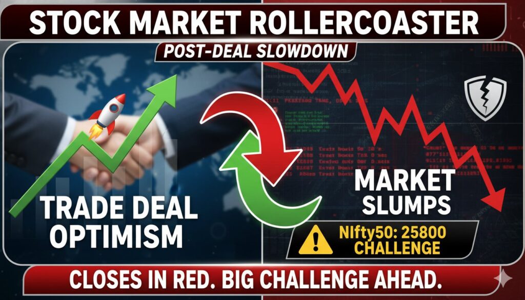 Indian stock market graph showing Nifty50 decline below 25800 level