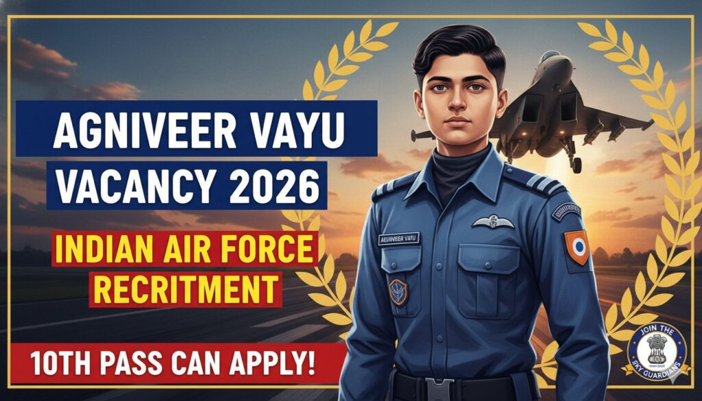 Alt Text for featured image : भारतीय वायु सेना अग्निवीर वायु भर्ती 2026, 10वीं पास युवाओं के लिए पद, Agniveer Vayu आवेदन