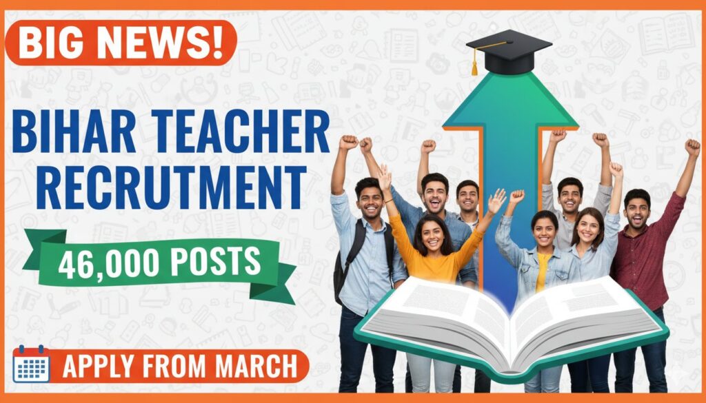 Alt Text for featured image : बिहार शिक्षक भर्ती TRE 4.0 के लिए 46 हजार पदों का नोटिफिकेशन, आवेदन मार्च 2026 से