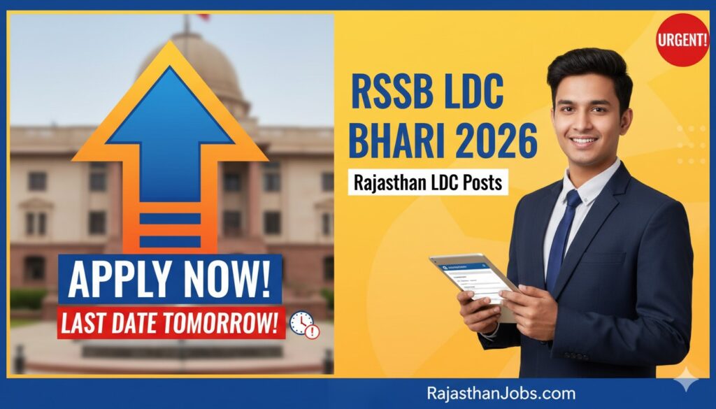 Alt Text for featured image : राजस्थान RSSB LDC भर्ती 2026 के लिए ऑनलाइन आवेदन करते युवा, 10,644 पदों पर क्लर्क और जूनियर असिस्टेंट की भर्ती