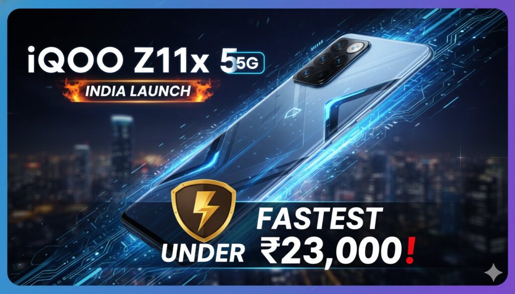 iQOO Z11x 5G स्मार्टफोन रियर व्यू ब्लू कलर में डुअल कैमरा के साथ