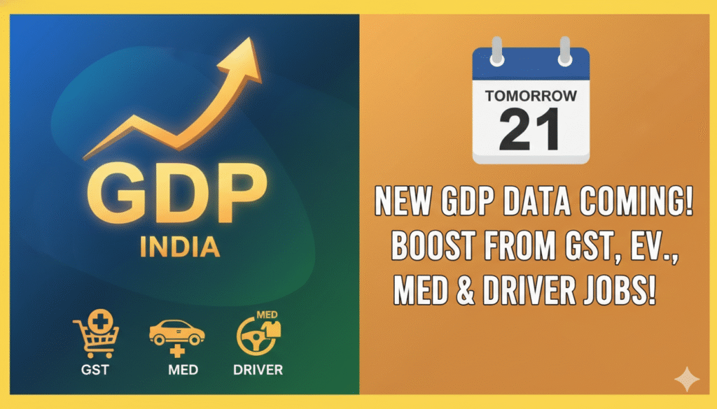 भारत की नई GDP सीरीज 2022-23 बेस ईयर के साथ जारी, आर्थिक ग्रोथ चार्ट और GST, EV आइकॉन दिखाते हुए