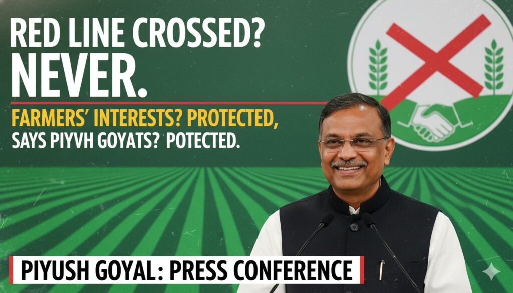 पीयूष गोयल प्रेस कॉन्फ्रेंस में भारत-अमेरिका व्यापार समझौते पर बोलते हुए