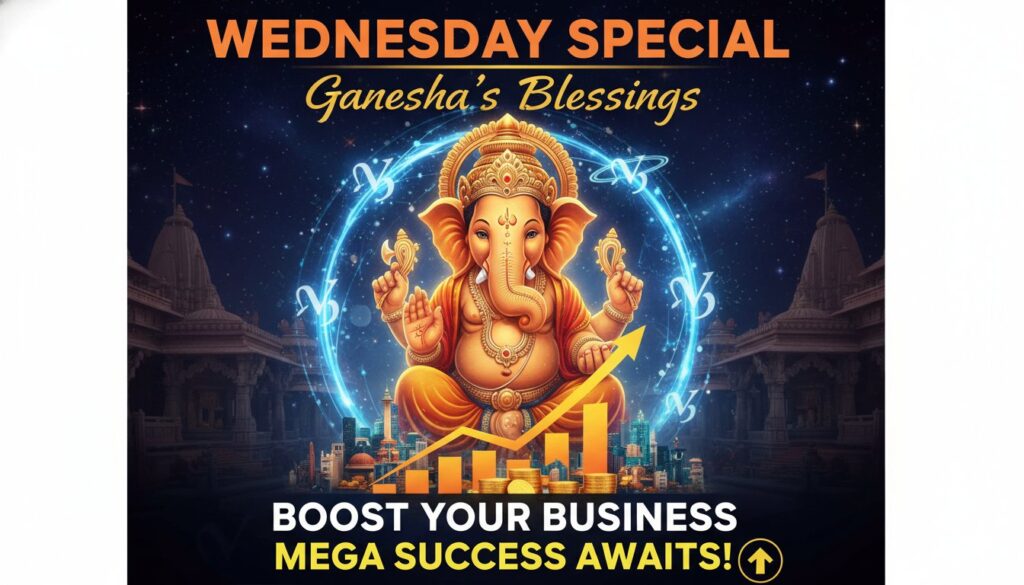 बुधवार को गणेश जी की पूजा करते हुए एक भक्त, दूर्वा और मोदक के साथ, बुध ग्रह मजबूत करने का प्रतीक