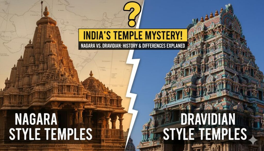 नागर और द्रविड़ शैली के भारतीय मंदिरों की तुलनात्मक छवि