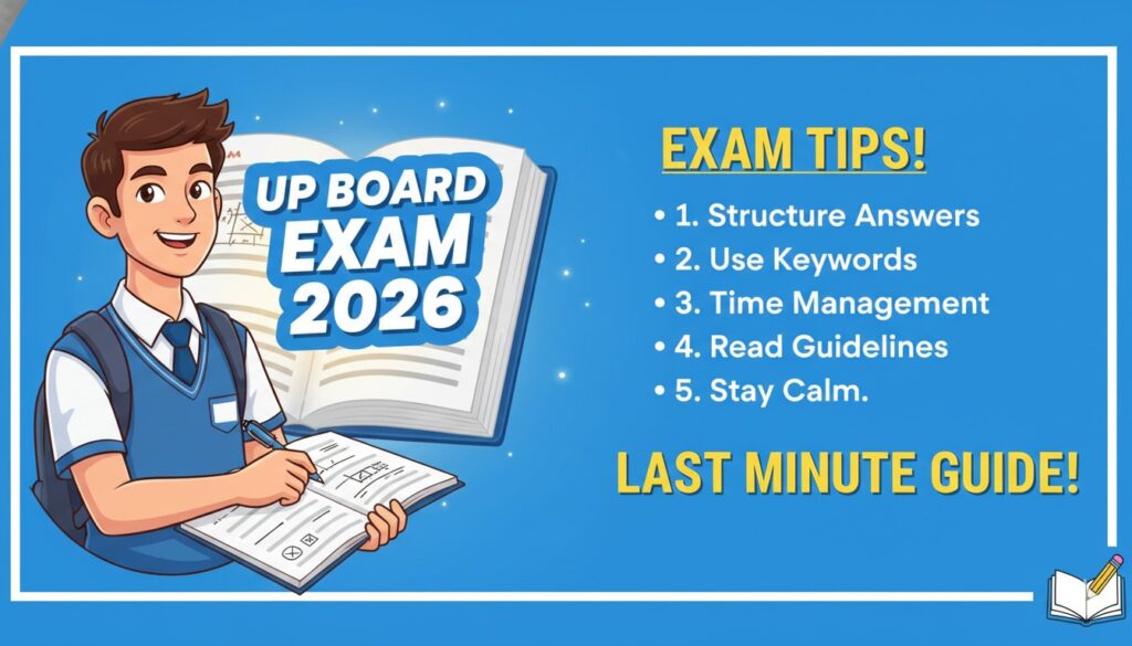 यूपी बोर्ड परीक्षा 2026 में छात्र उत्तर पुस्तिका में साफ-सुथरे तरीके से उत्तर लिखते हुए