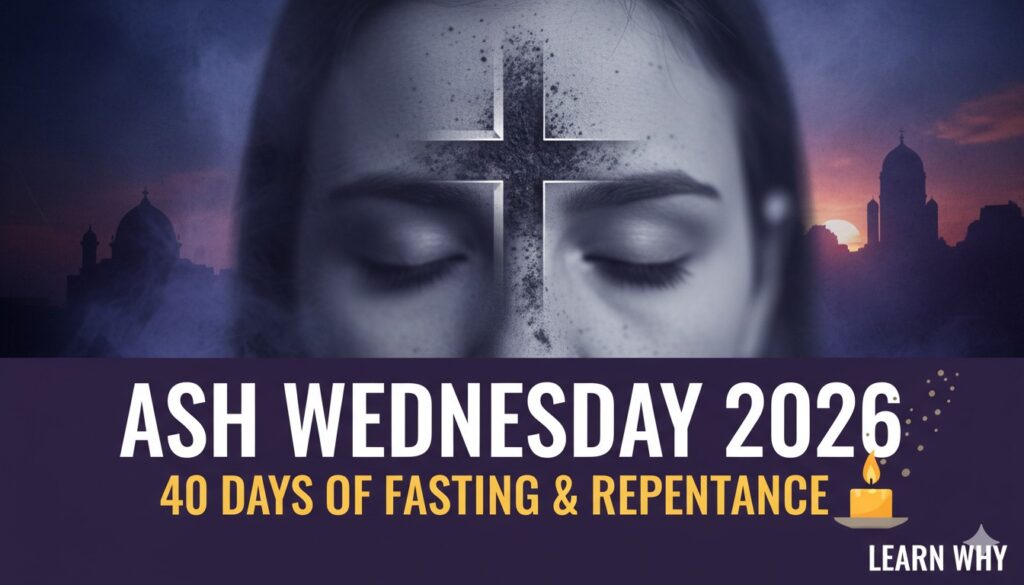 राख बुधवार 2026 पर चर्च में भक्तों के माथे पर क्रॉस के चिह्न में राख लगाते पुजारी का दृश्य