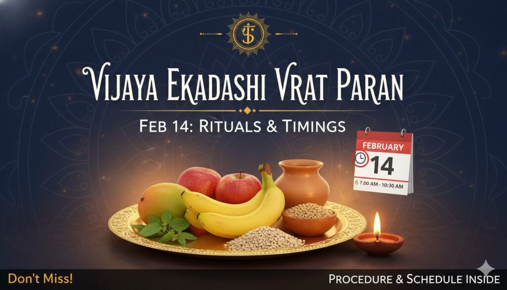 विजया एकादशी व्रत पारण मुहूर्त और पूजा विधि दिखाता हुआ भगवान विष्णु का चित्र