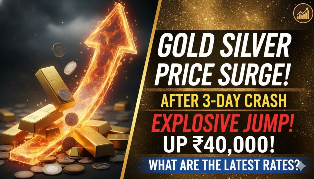 सोने और चांदी की चमकदार बार्स के साथ बढ़ती कीमतों का ग्राफ