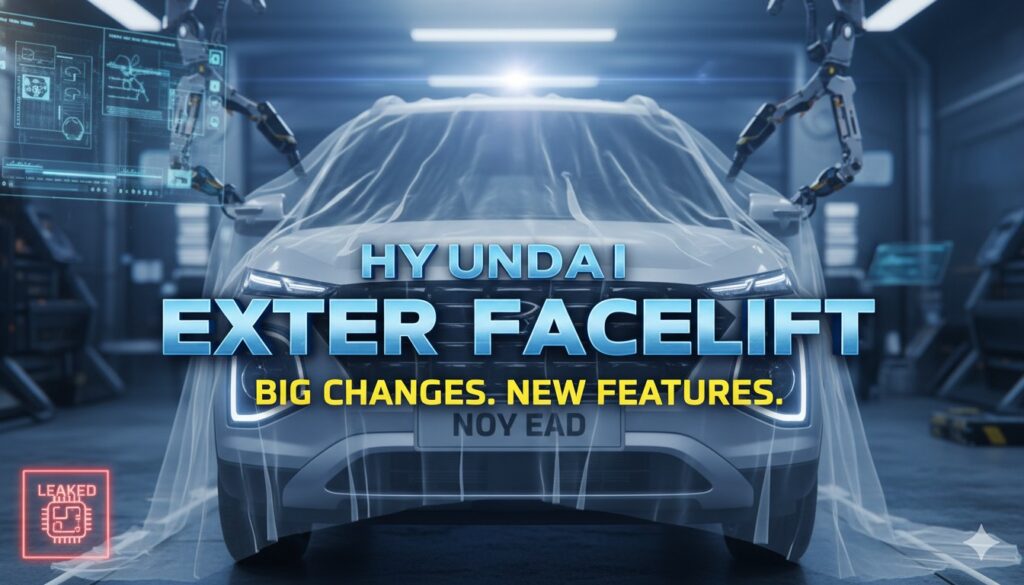 2026 हुंडई एक्सटर फेसलिफ्ट टेस्टिंग के दौरान स्पॉट हुई, नए ग्रिल और बड़े स्क्रीन के साथ अपडेटेड माइक्रो-एसयूवी