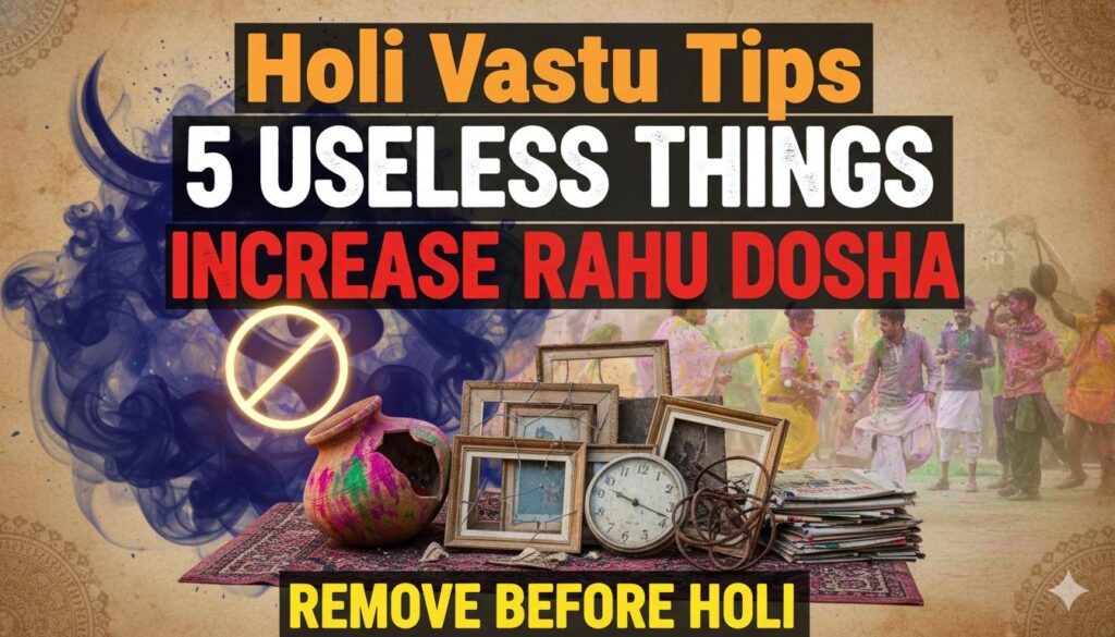 होली से पहले घर से हटाई जाने वाली बेकार चीजें जैसे सूखे पौधे, टूटे जूते और खराब इलेक्ट्रॉनिक्स जो राहु दोष बढ़ा सकती हैं