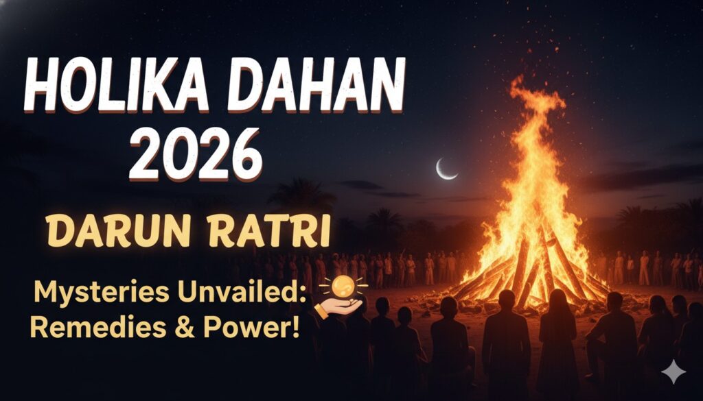 होलिका दहन की जलती अग्नि और दारुण रात्रि की आध्यात्मिक ऊर्जा का दृश्य, 2026
