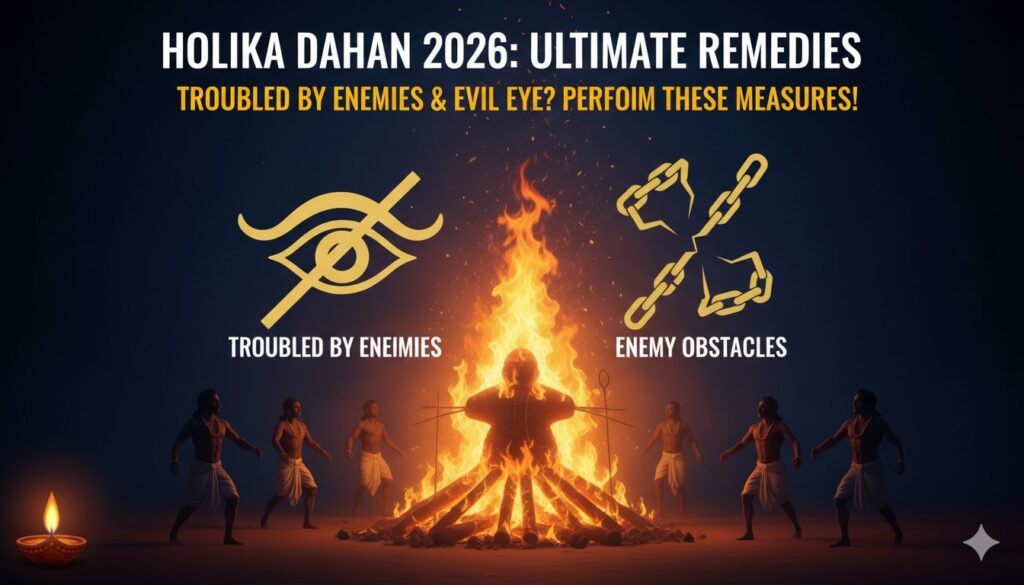 होलिका दहन की जलती अग्नि में उपाय करते लोग, शत्रु बाधा और नजर दोष से मुक्ति के लिए पारंपरिक टोटके