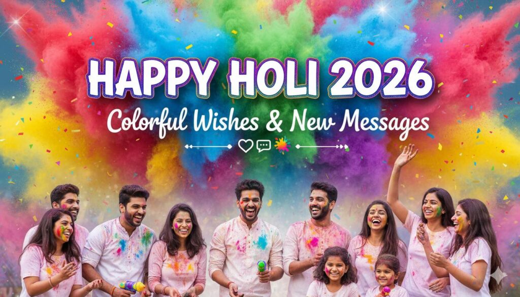 रंगों से सजी होली 2026 की खुशियां, लोग गुलाल लगाते और होली मनाते हुए